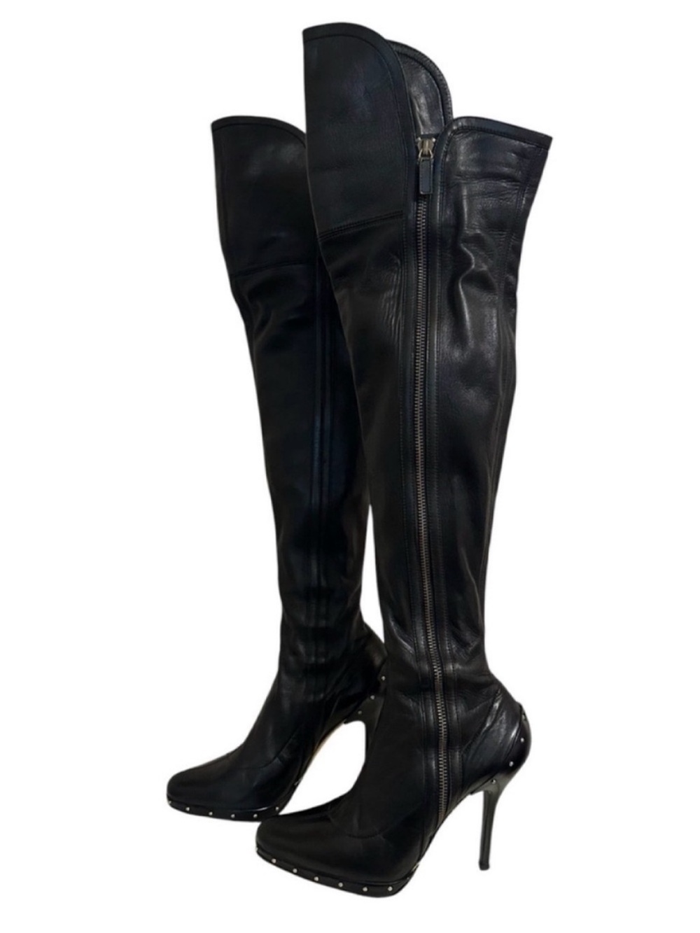 Vintage GUCCI TOM FORD FW 2003 Runway Black Leather Studded OTK Boots 37.5 RARE - Picture 7 of 14